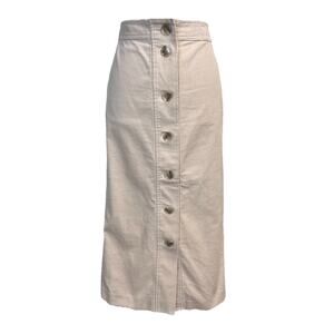 Banana Republic Skirt sz 16 Tan Stone Corduroy Button Front A Line Stretch Midi